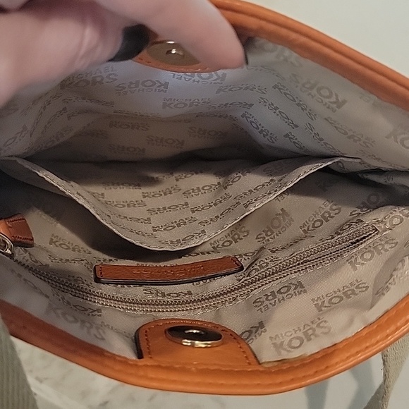 Michael Kors Beige and Orange MK Logo Crossbody - Picture 7 of 16